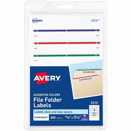 AVERY File Folder Labels .33 Cut Assorted Colors, 252PK AV5215